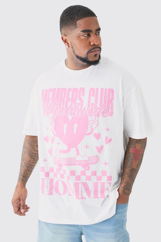 Plus weißes T-Shirt mit Members Club Worldwide Print