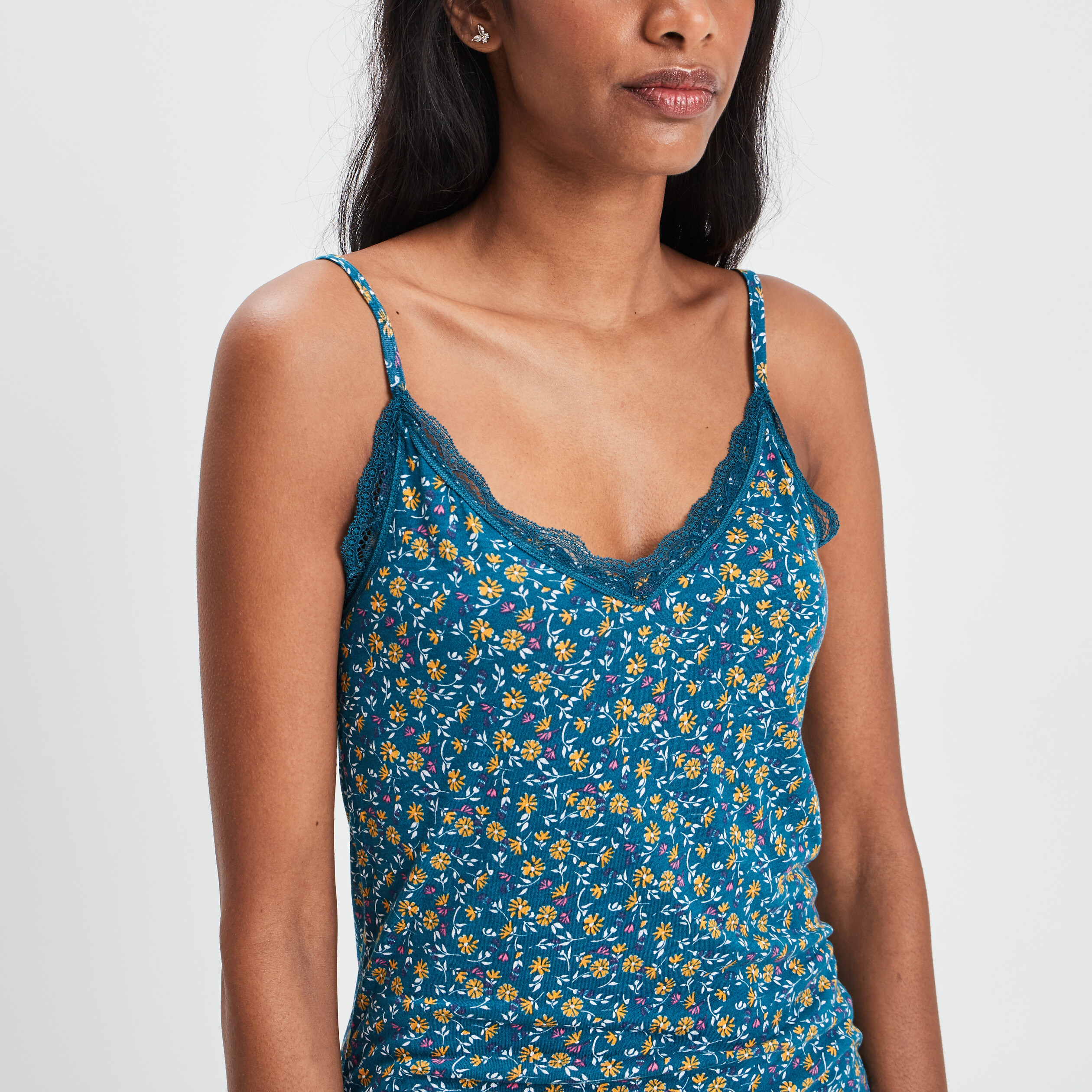 Haut de pyjama débardeur col V bleu canard femme | La Halle