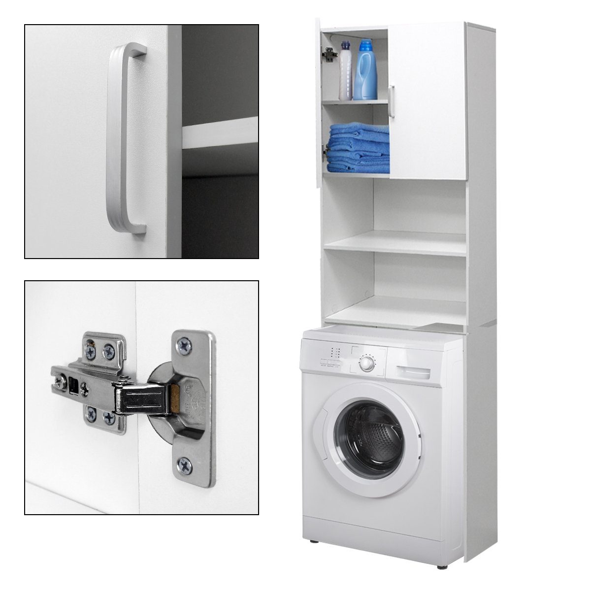 ECD Germany Waschmaschinenumbauschrank Waschmaschinenschrank 190 x 62.5 cm, weiß