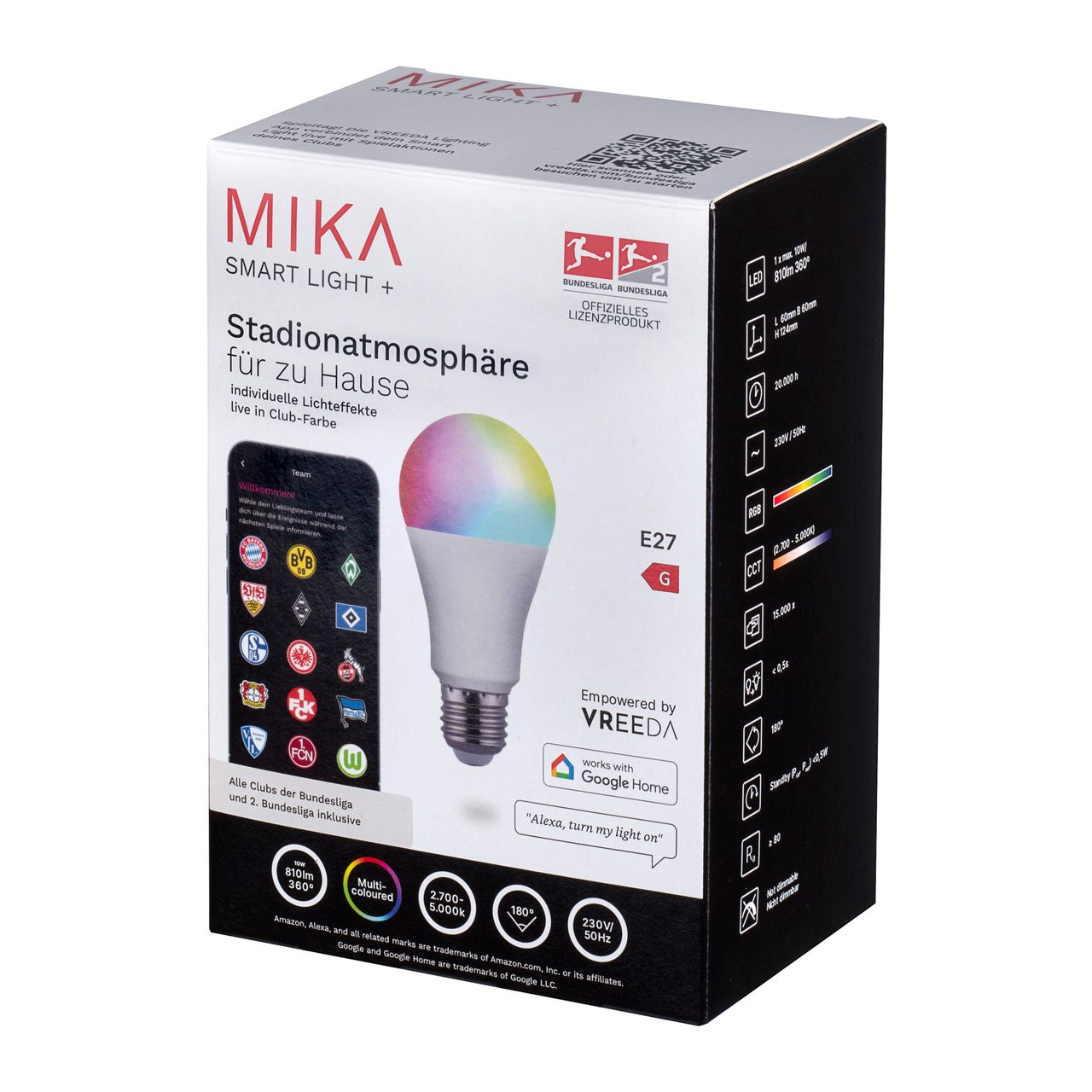 JUST LIGHT LED Lampe MIKA, E27/10Watt, RGB, 2700-5000K, dimmbar, steuerbar über VREEDA-App