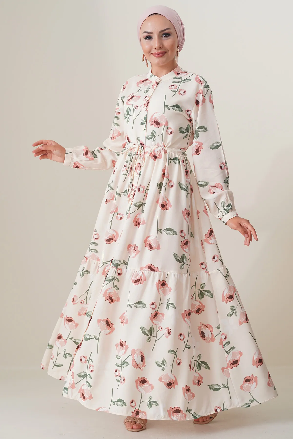 Bigdart  2144 Wunderschönes Hijab-Kleid mit Kragen - A.ekru