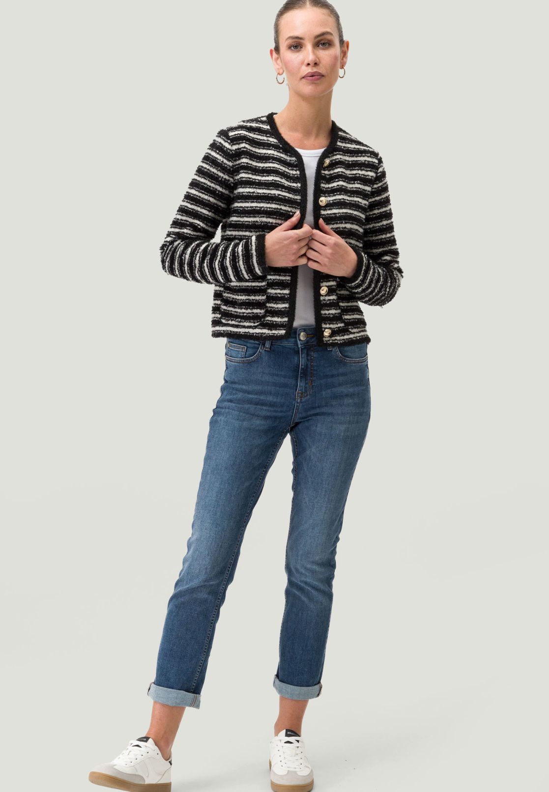 Bouclè Jacke mit Streifen