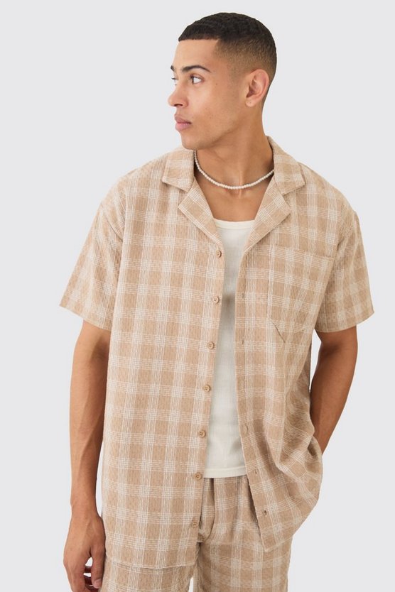 Strukturiertes Oversize Kontrast-Hemd und Shorts