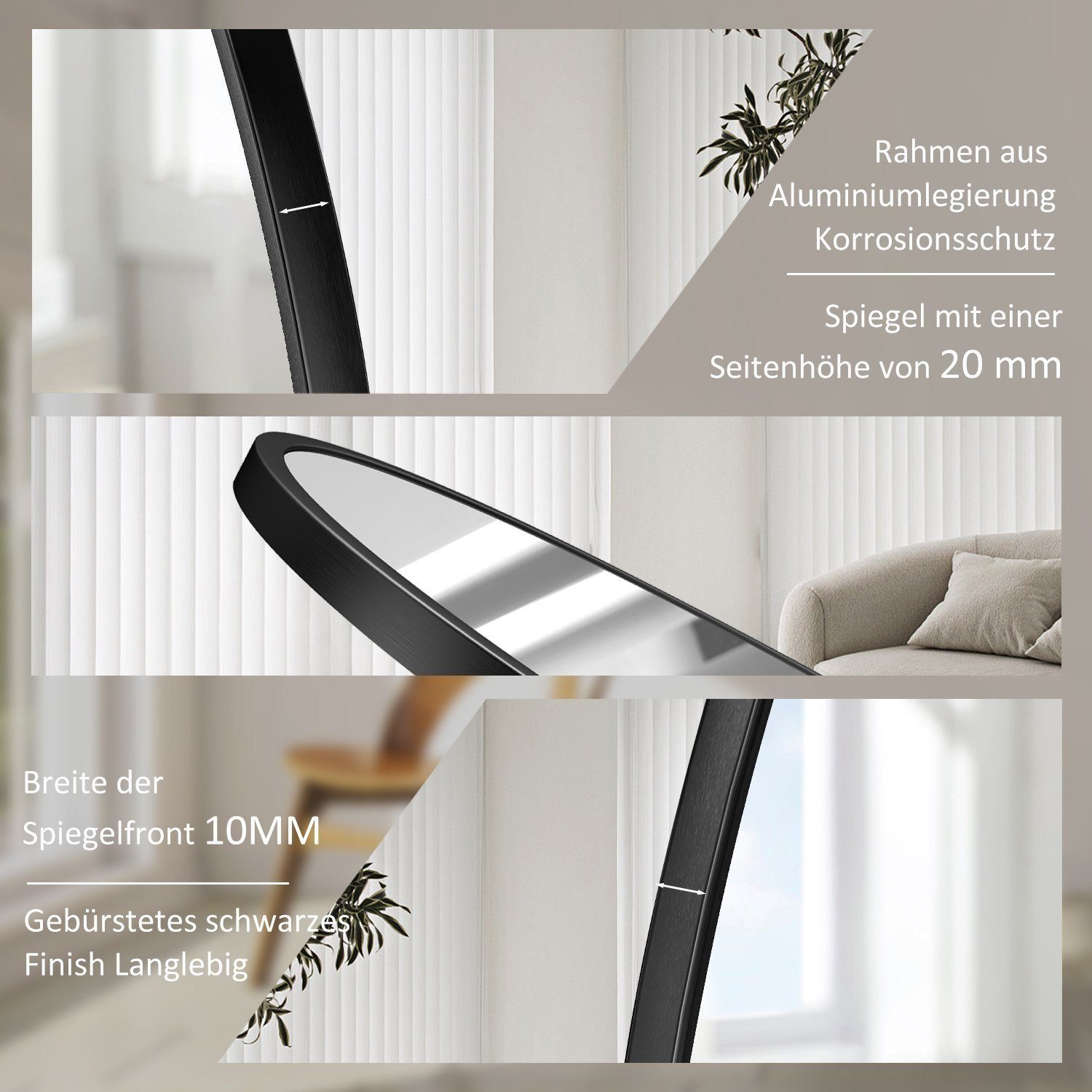 Boromal Rahmenspiegel-rund Wandspiegel Rund 80 cm druchmesser Groß Schwarz Metall Flurspiegel, für Badezimmer Waschtisch Wohnzimmer Schlafzimmer Esszimmer Eingänge