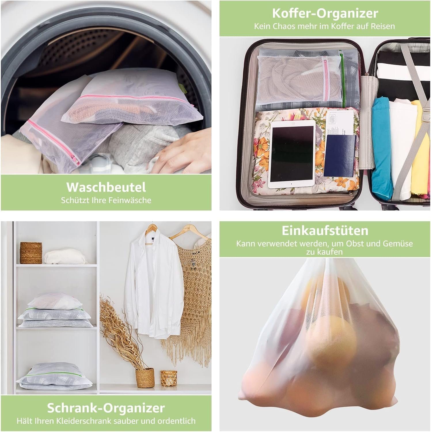 ASLENY Wäschenetz 5 Stück Wäschenetz für Waschmaschine, Wäschebeutel mit Reißverschluss,(5-St), für BH, Reise, Schuhe, Koffer, Socken, Unterwäsche, Babykleidung