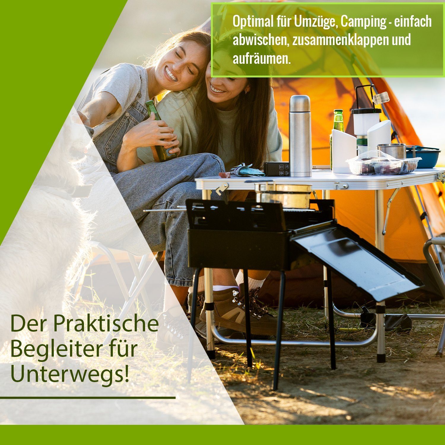 TroniTechnik Klapptisch Klapptisch Campingtisch, Klappbarer Mehrzwecktisch (in Weiß aus Aluminium, für Terrasse, höhenverstellbar bis 70cm), Wetterfest und trag für Garten, Camping, Balkon