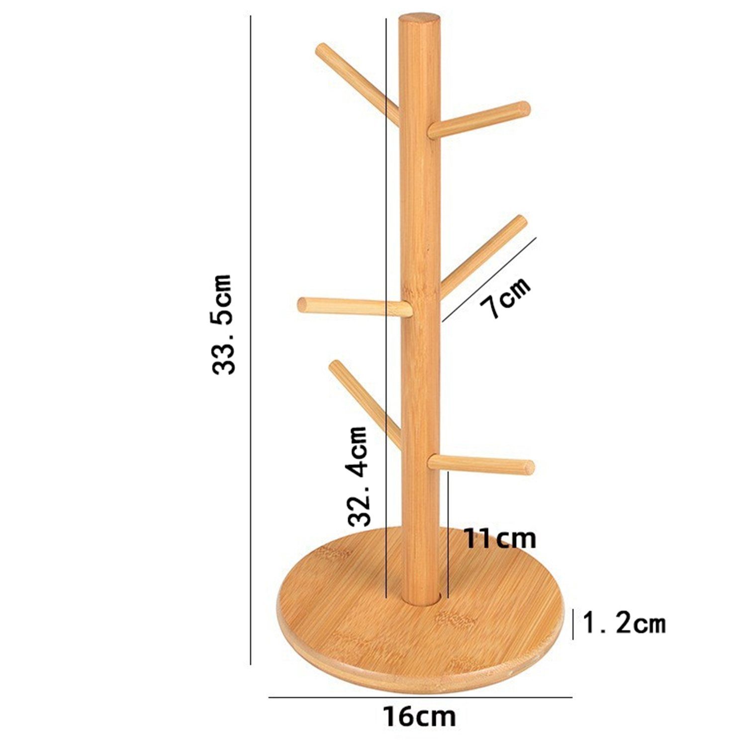 Bedee Gläserhalter Tassenhalter Becherhalter Bambus, Kaffee Tassenhalter mit 6 Haken (Baum Becher Halter Baum Kaffeebecher Gestell Getränkehalter, 1 St., Brezelständer aus Bambus), Rack Regal für Küche Zähler und Display Besteck Lagerung und Trocknun