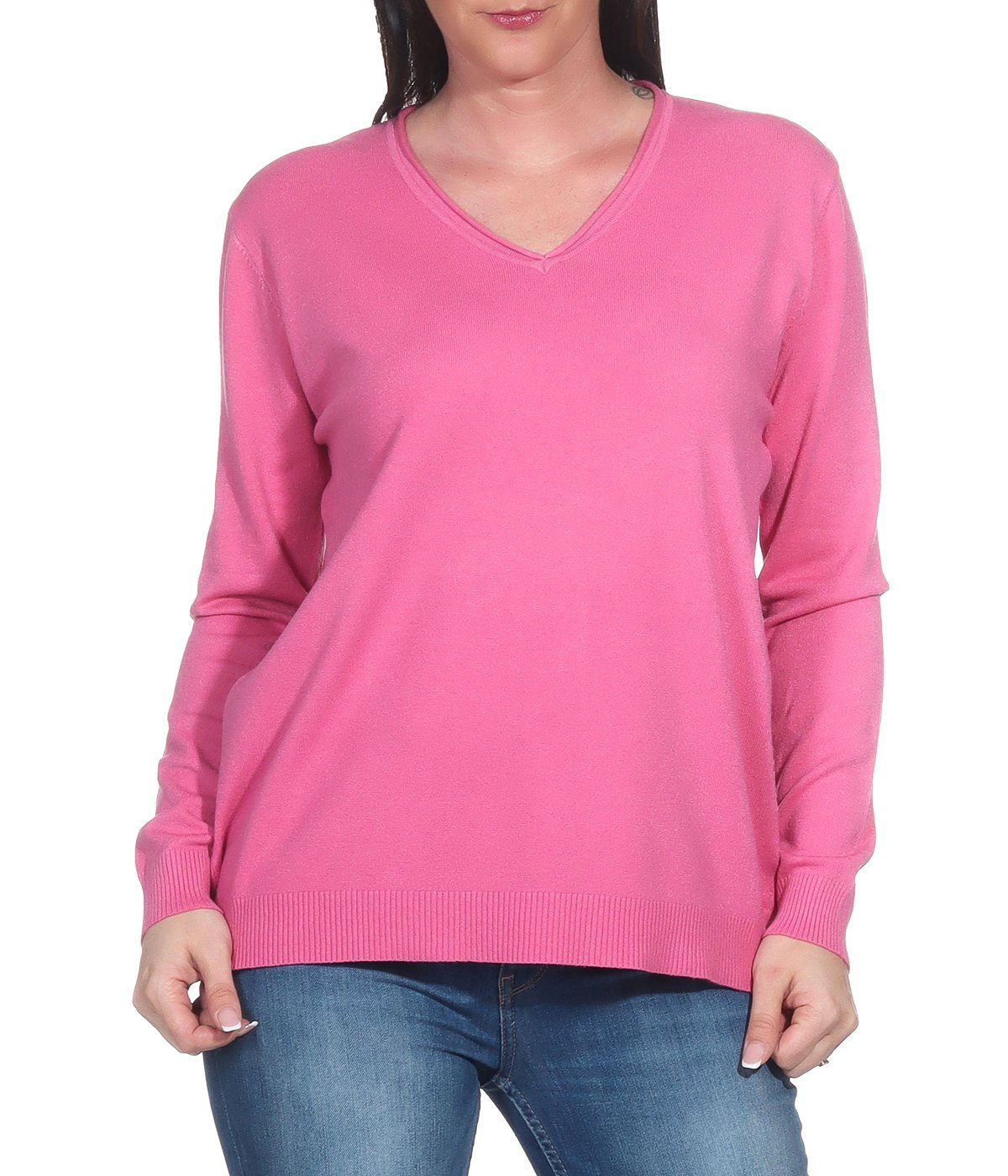 Aurela Damenmode V-Ausschnitt-Pullover Pullover für Damen Feinstrickpullover Basic Pulli (1-tlg) angenehmer Freizeitpullover oder Unterziehshirt für den Wintersport