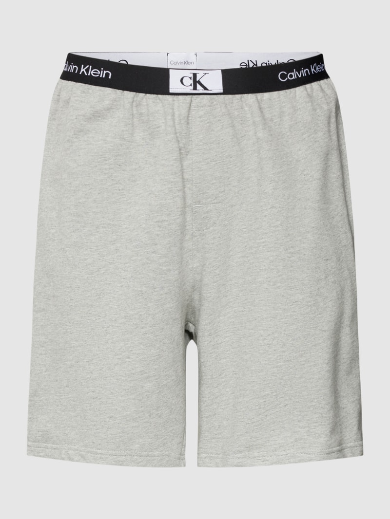 Pyjama-Shorts mit Logo-Stitching in mittelgrau meliert