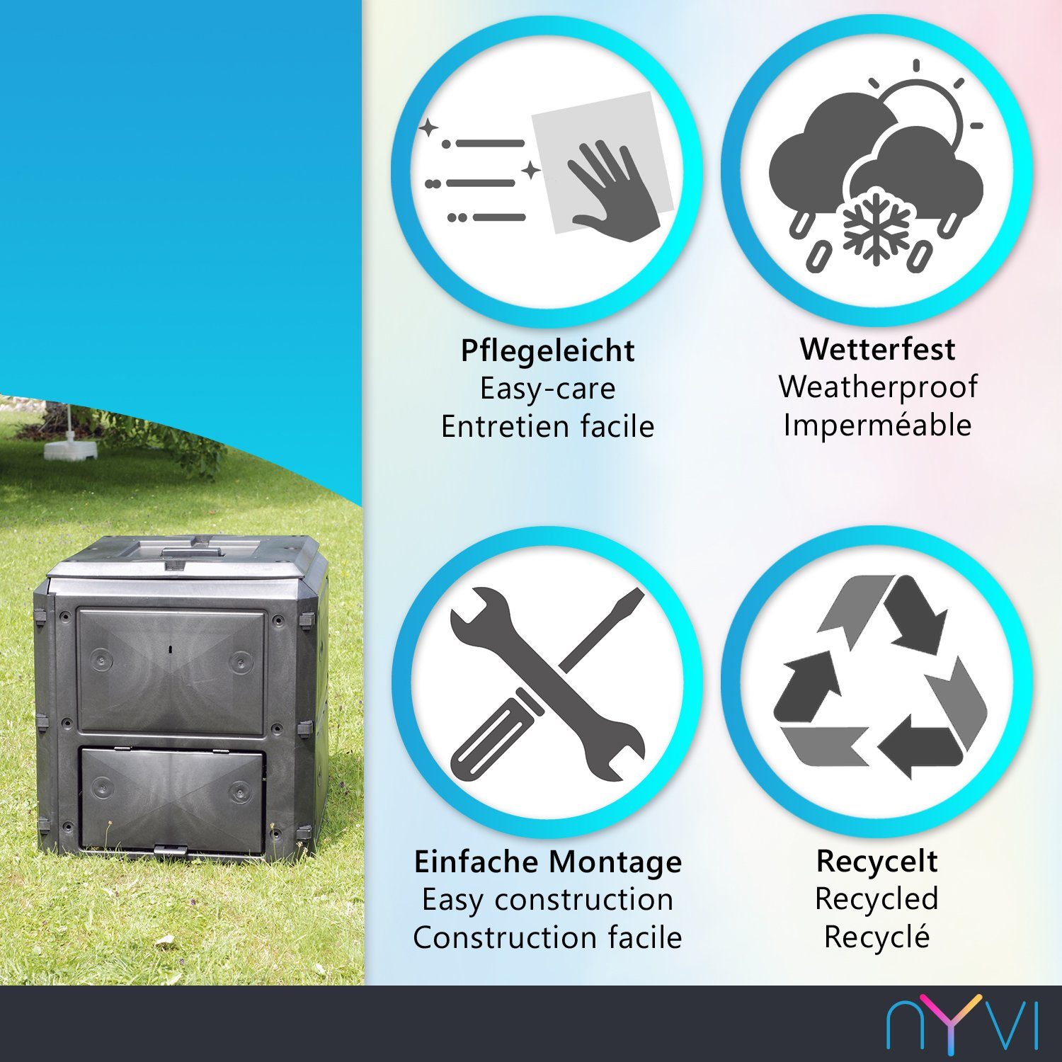 NYVI Komposter Gartenkomposter NYVIGreen Bio-Quick - Schnellkomposter aus Kunststoff, 230 l, (1 St), Thermokomposter - Pflegeleicht, Steckmontage ohne Werkzeug