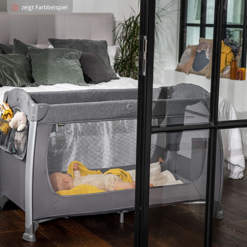 Hauck Baby-Reisebett Play'n Relax Center - Melange Black, 7-tlg., Kinderreisebett mit Matratze, Insektenschutz, Wickelauflage, Einhang
