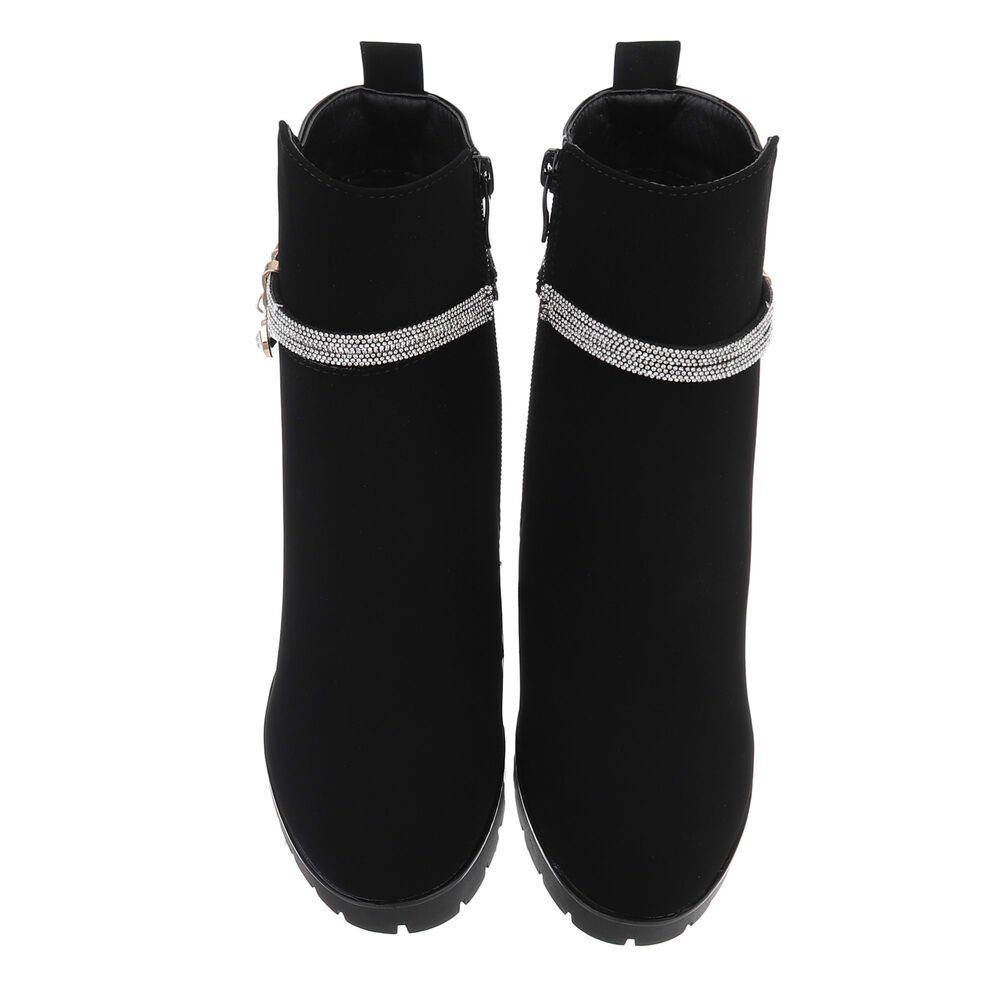 Ital-Design Damen Elegant High-Heel-Stiefelette Blockabsatz High-Heel Stiefeletten in Schwarz