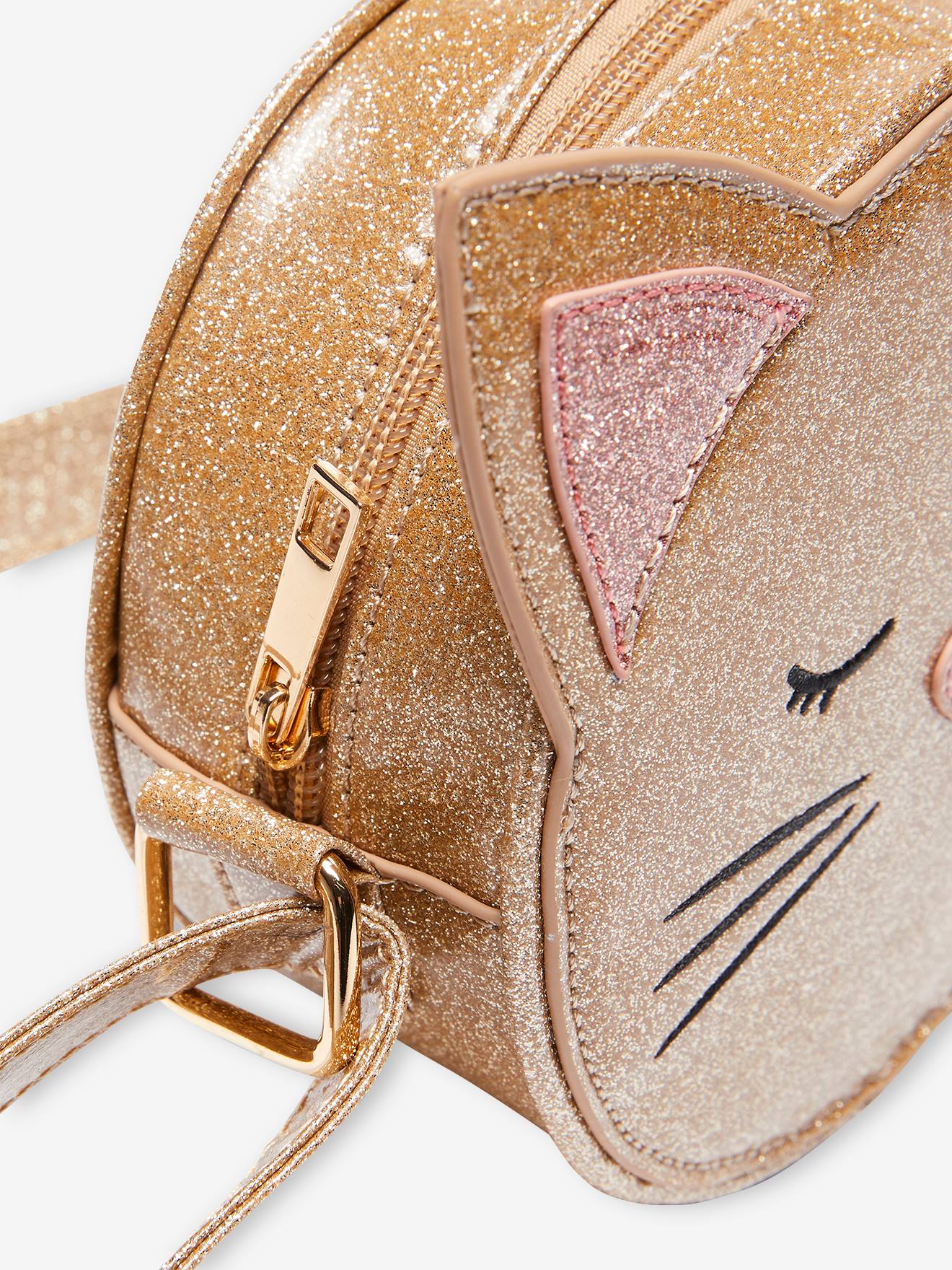 Sac rond fille chat scintillant or