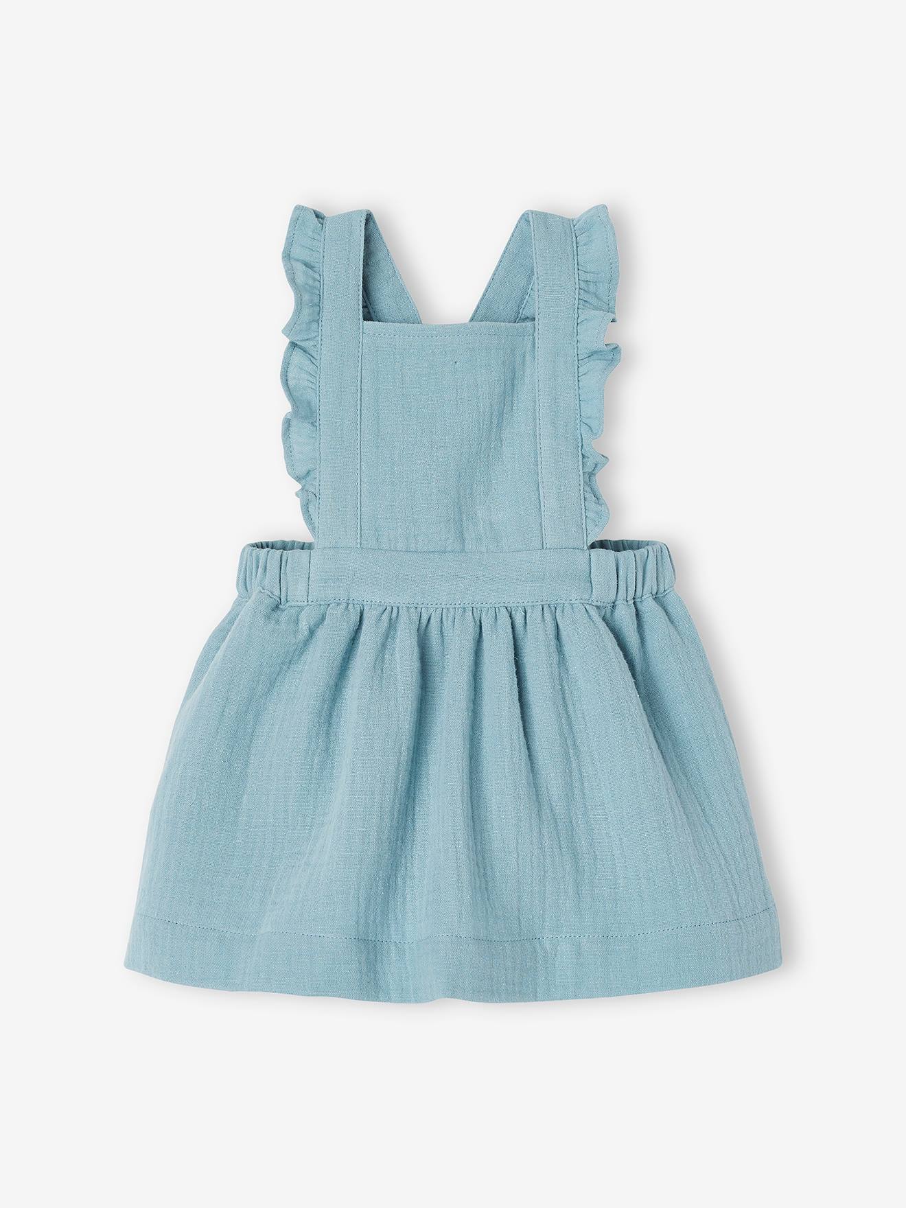 Vertbaudet Mädchen Baby Latzkleid, Musselin - aquamarin