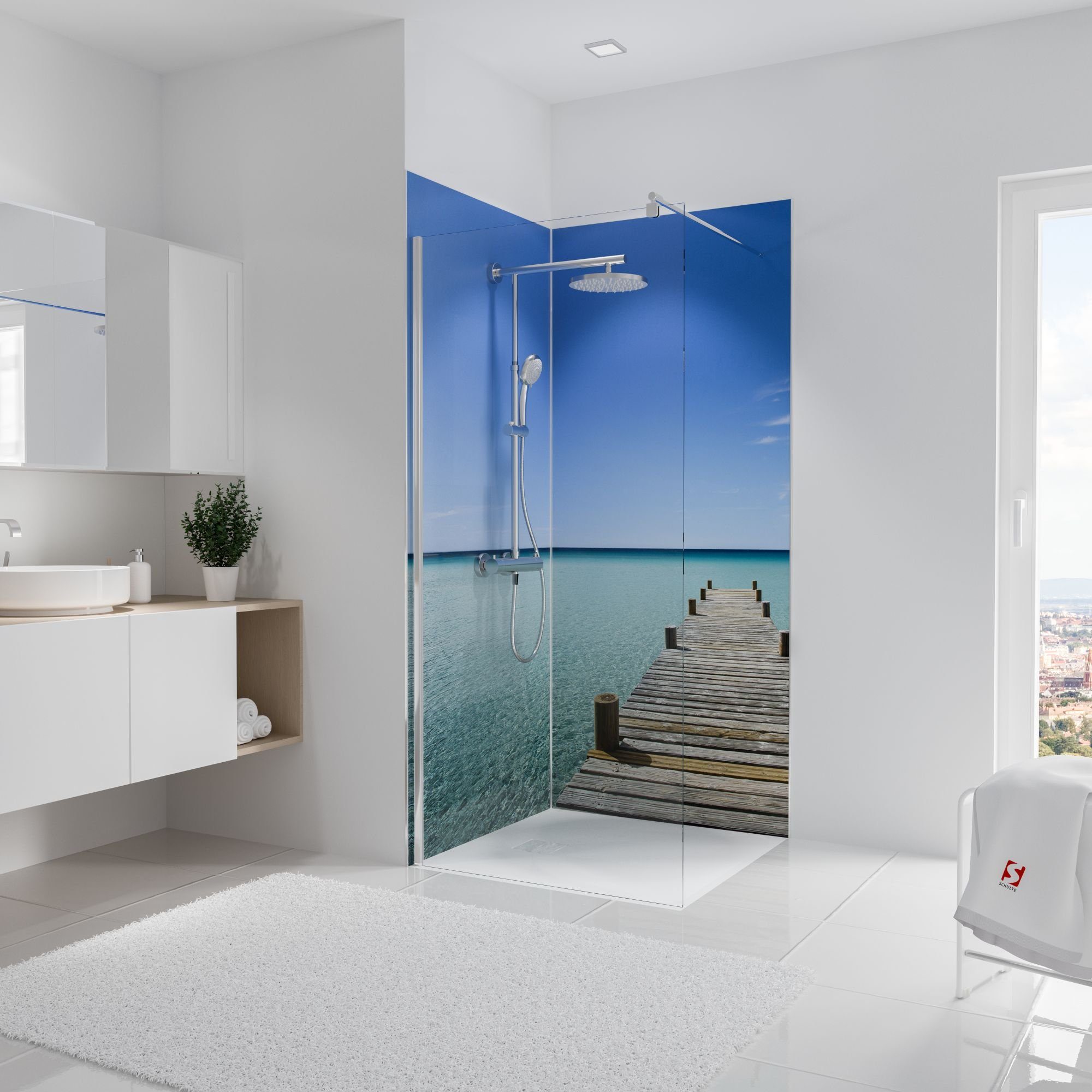 Schulte Badrückwand DecoDesign Foto über Eck Steg Malediven, (Set, 2-tlg), Wandverkleidung, fugenloser Fliesenersatz, Duschrückwand