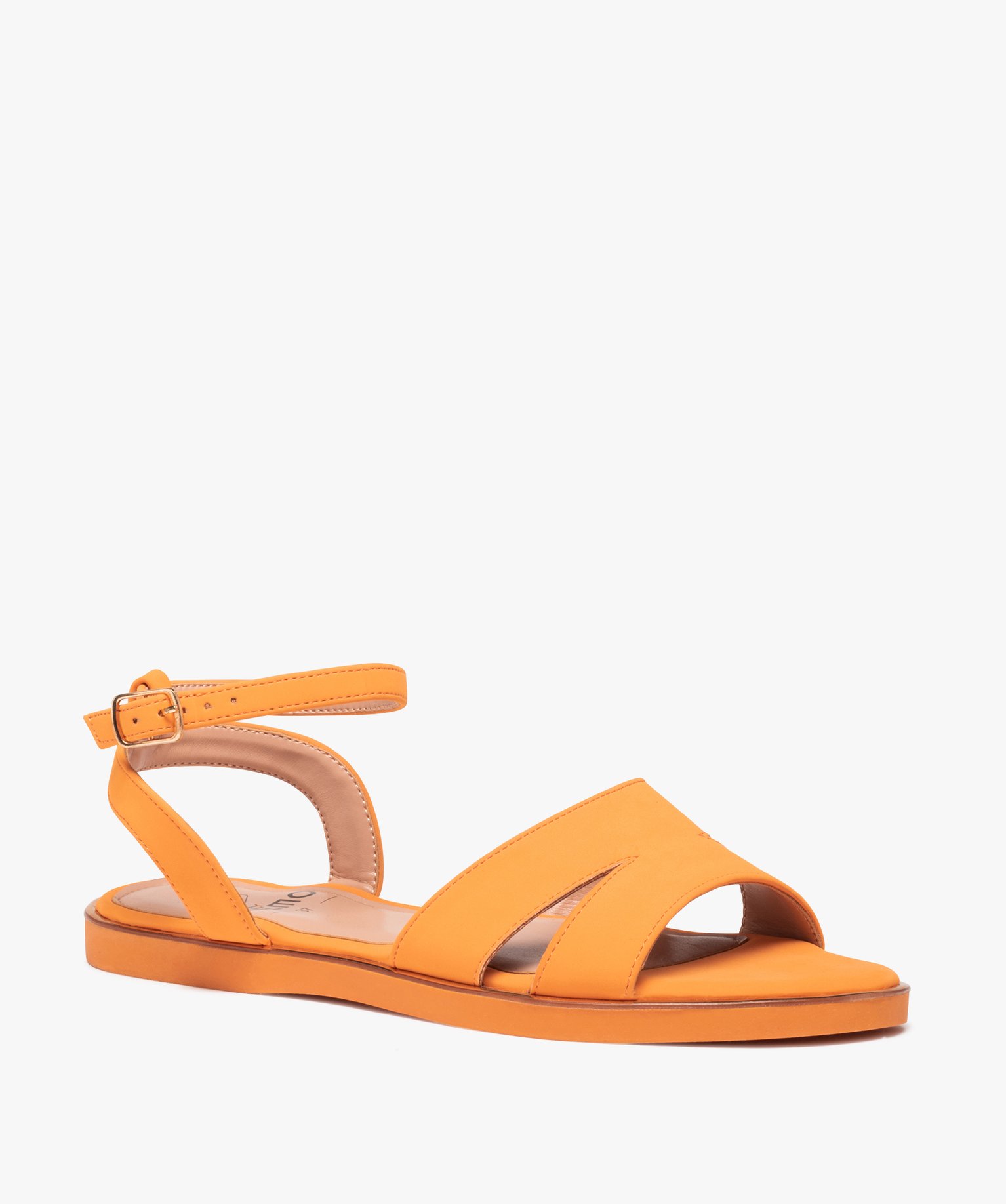 Sandales femme unies à talon plat et bride foulard orange | GEMO