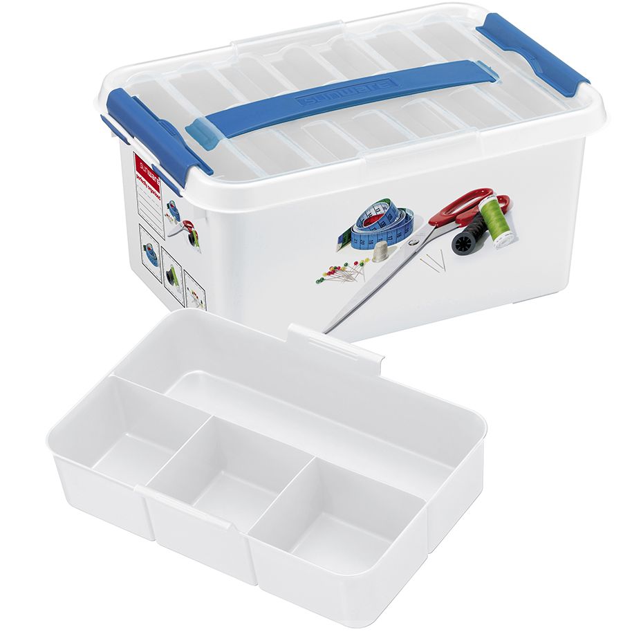 Sunware Q-line 6 Liter weiß blaue Nähkasten mit Einsatz