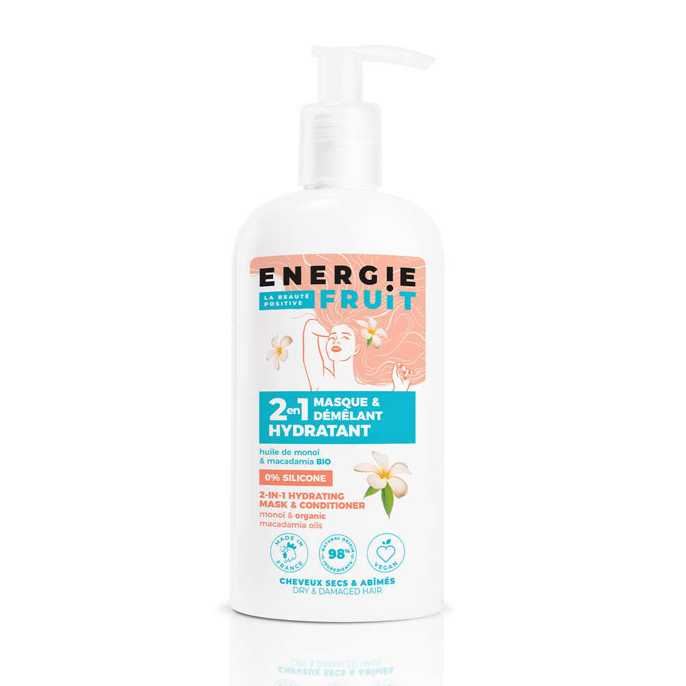 energie fruit MONOÏ & HUILE DE MACADAMIA BIO | CHEVEUX ABIMES Masque + Après shampooing 2 en 1 sans silicone