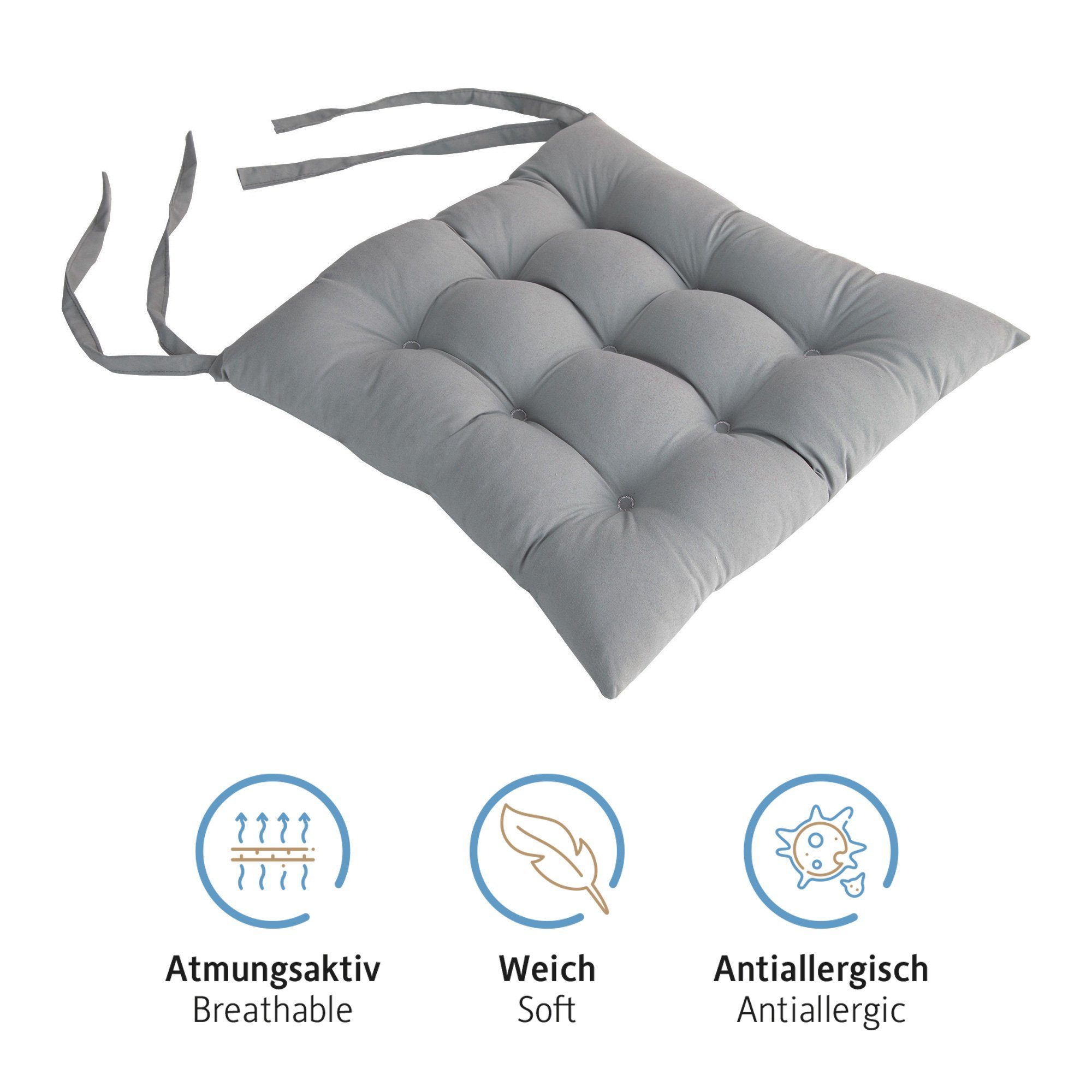 Komfortec Stuhlkissen 40x40 cm Stuhlkissen mit Bändern, Wasserabweisend Dekokissen, 100% Mikrofaser Sitzkissen 110 g/m²