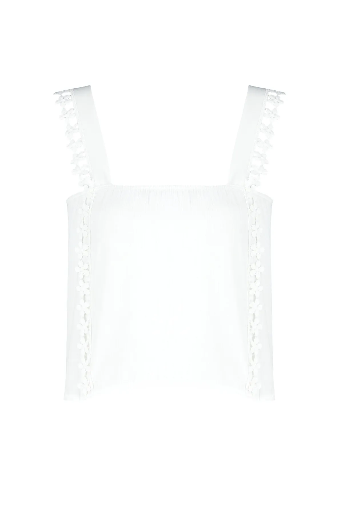 Trendyol Collection  Ecru-Spitzendetaillierte Crinkle-Webbluse TWOSS24BZ00024