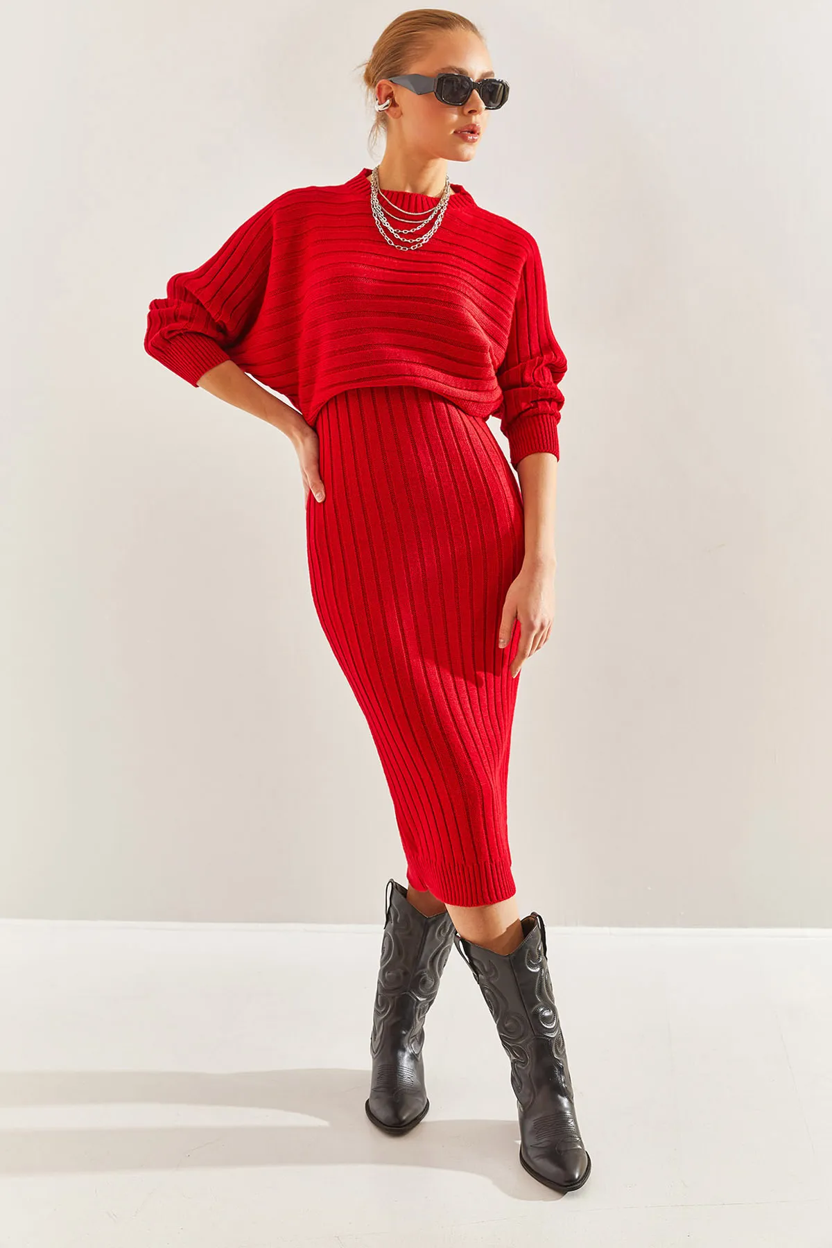 Bianco Lucci  Damen-Strickwaren-Trägerkleid-Pullover-Doppelset