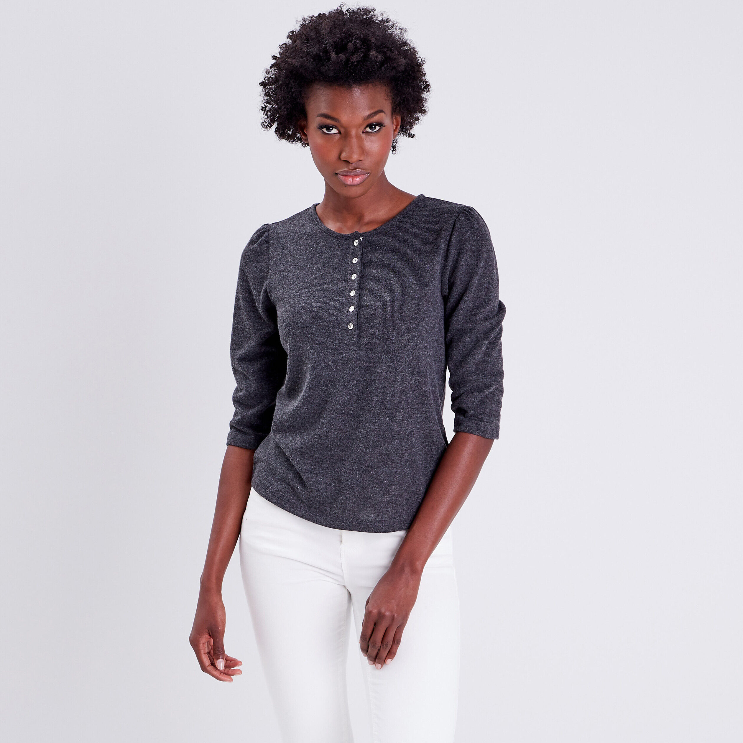 T-shirt manches 3/4 gris foncé femme | Cache Cache
