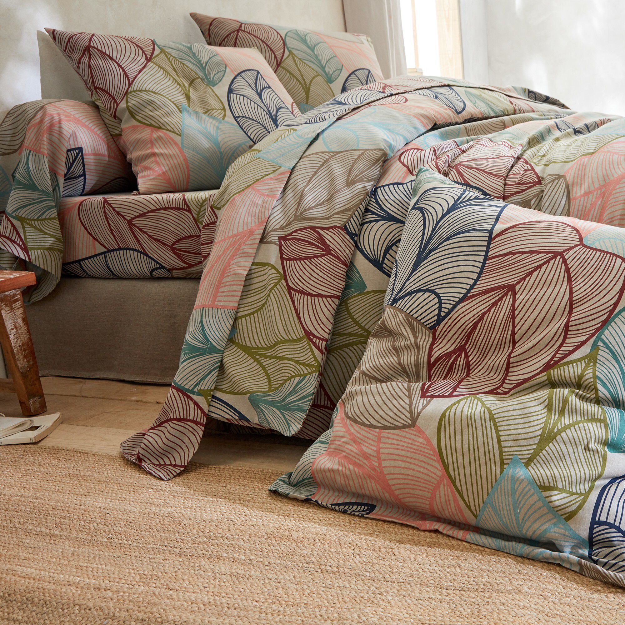 Linge de lit Elsa en polycoton à motifs feuilles