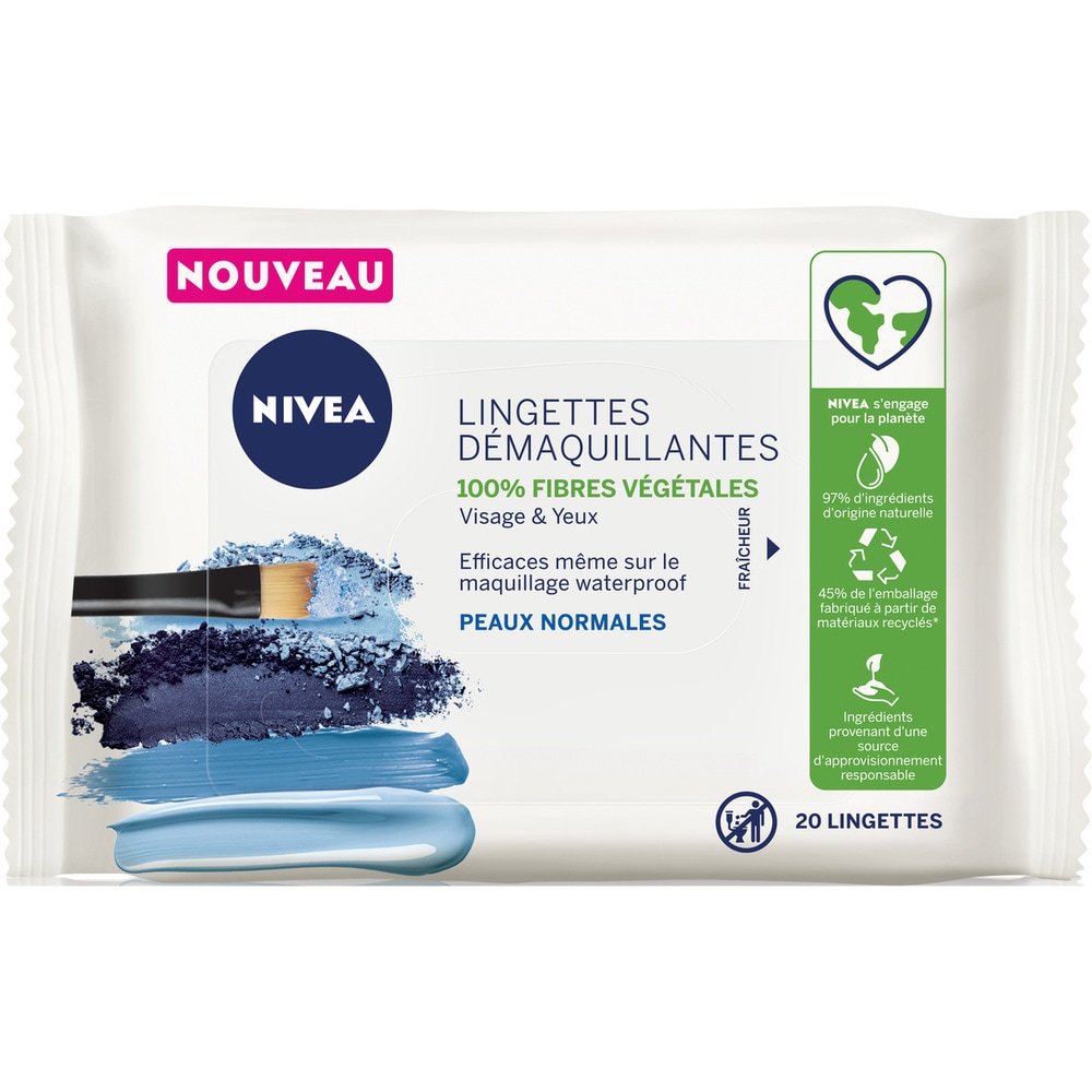 nivea Lingettes Fraîcheur 100% fibres végétales Lingettes démaquillantes visage&yeux