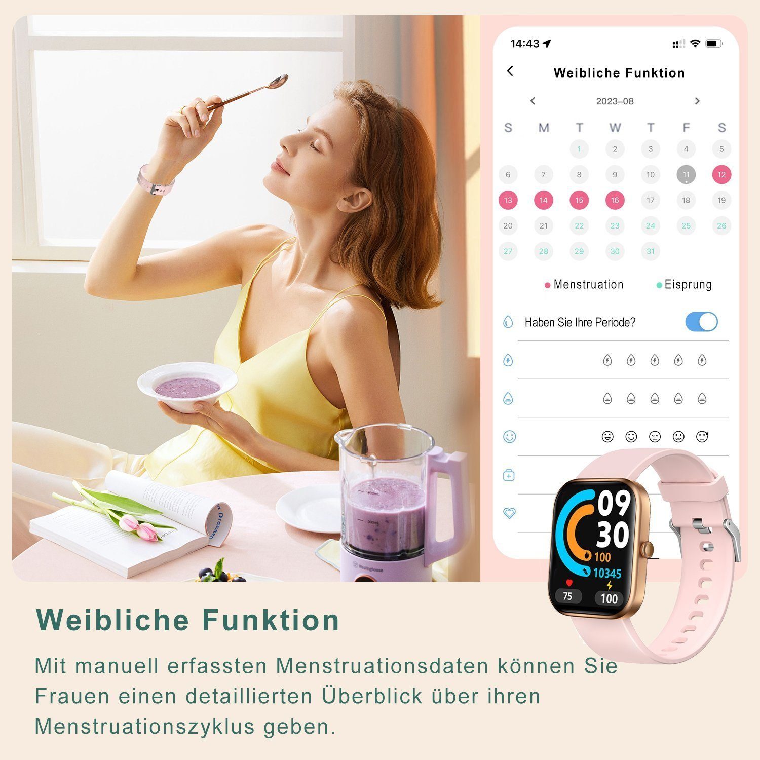 IBETTER Smartwatch Damen Herren Smartwatch (2.0'' HD Voll Touchscreen Zoll Zoll) Fitnessuhr mit Telefonfunktion WhatsApp Notiz mit deutscher Bedienungsanleitung, Herzfrequenzmesser,mit Blutsauerstoff Pulsmesser Sportuhr Schrittzähler Schlafmonitor Ak