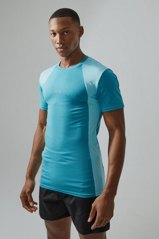 Man Active Muscle Fit Mesh Colorblock T-Shirt