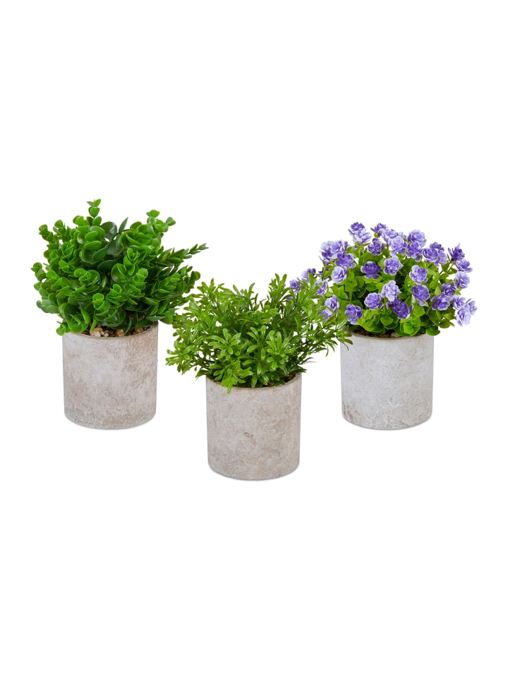 relaxdays 3 x Kunstpflanze in Grün/ Lila/ Grau günstig kaufen onesize