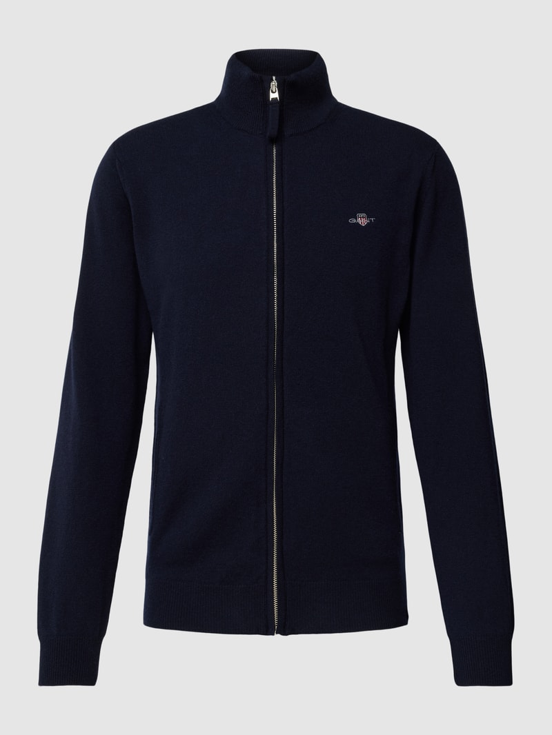 Strickjacke aus reiner Lammwolle mit Label-Stitching in marineblau