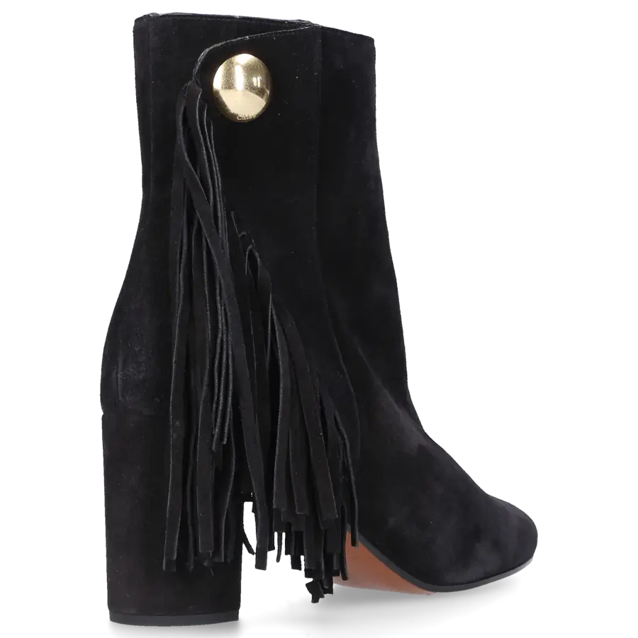 Chloé - Stiefeletten Logo Fransen schwarz - schwarz