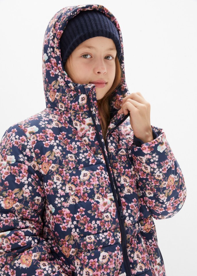 Mädchen Winterjacke mit Blumendruck, wasserabweisend und winddicht