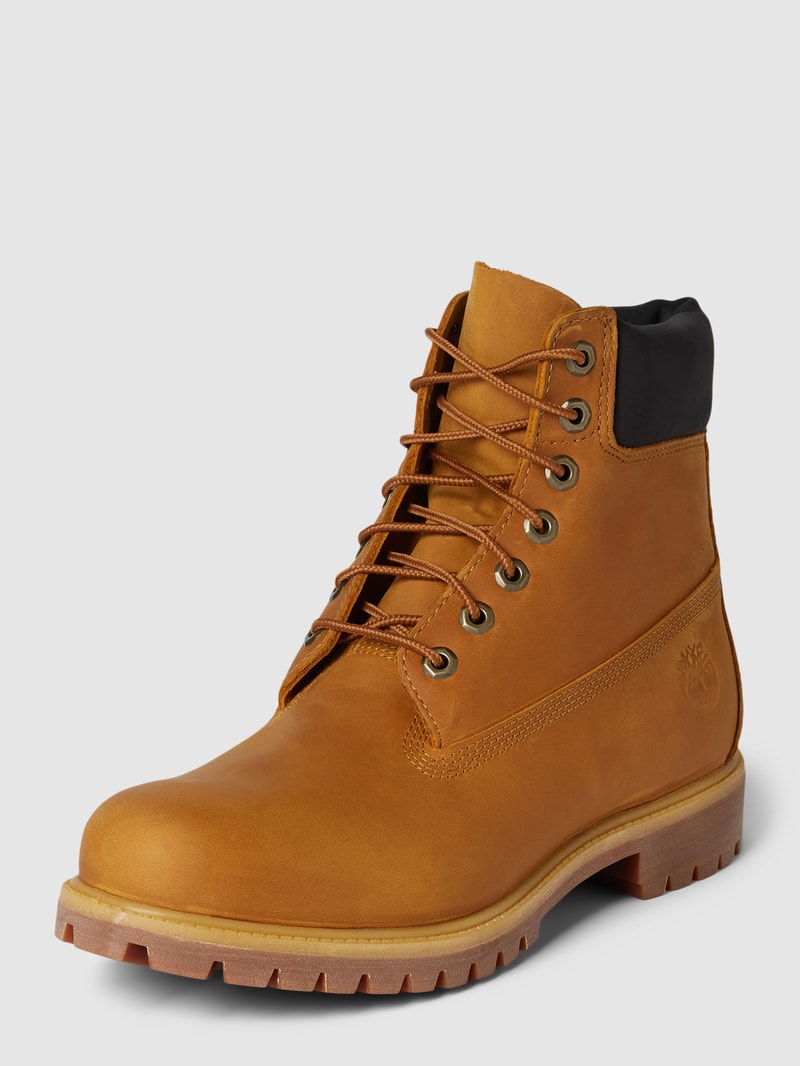 Schnürstiefel mit strukturierter Sohle Modell 'WHEAT' in mittelbraun