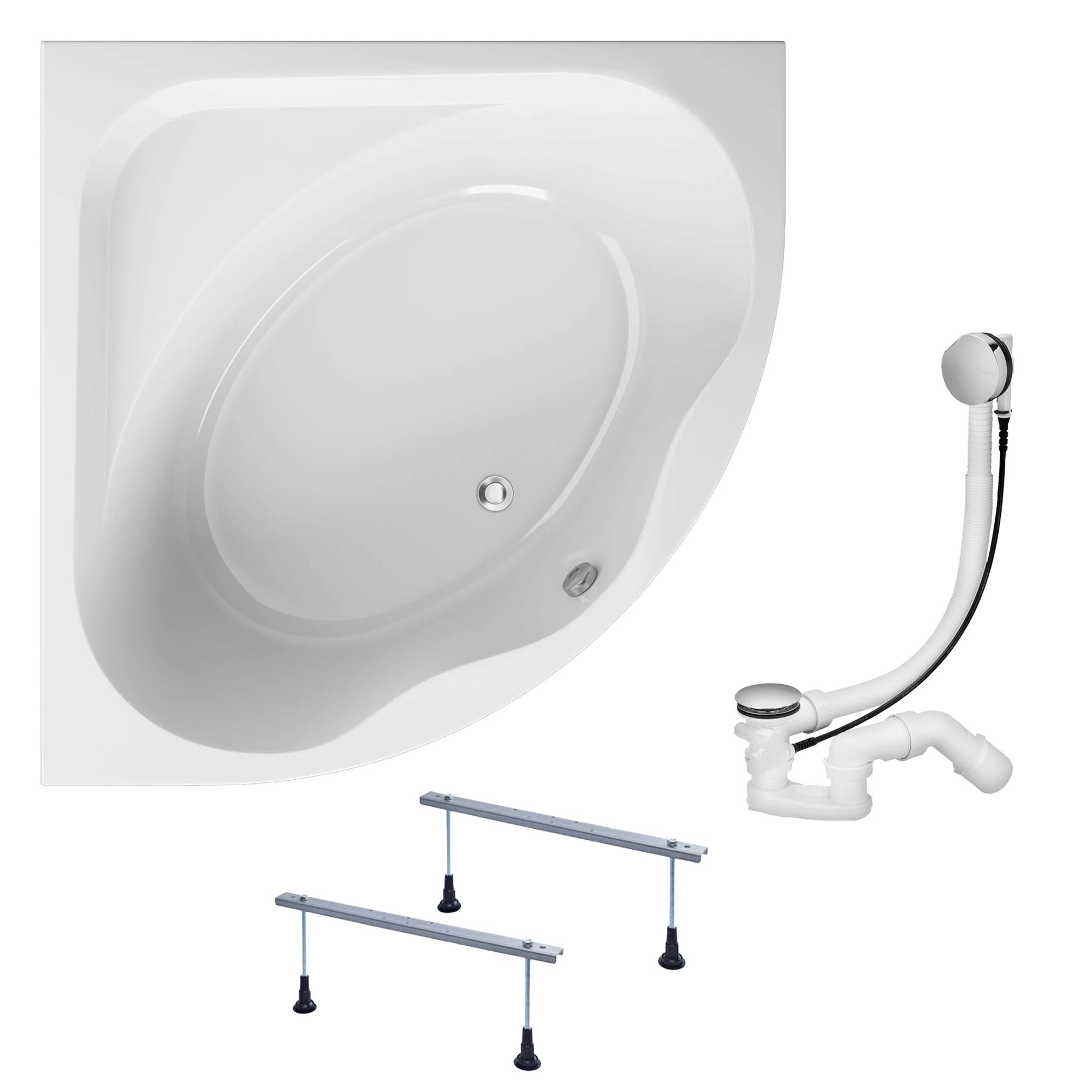 KOLMAN Badewanne Eckbadewanne Standard 150x150, Acrylschürze Styroporverkleidung, Ablauf VIEGA & Füße GRATIS
