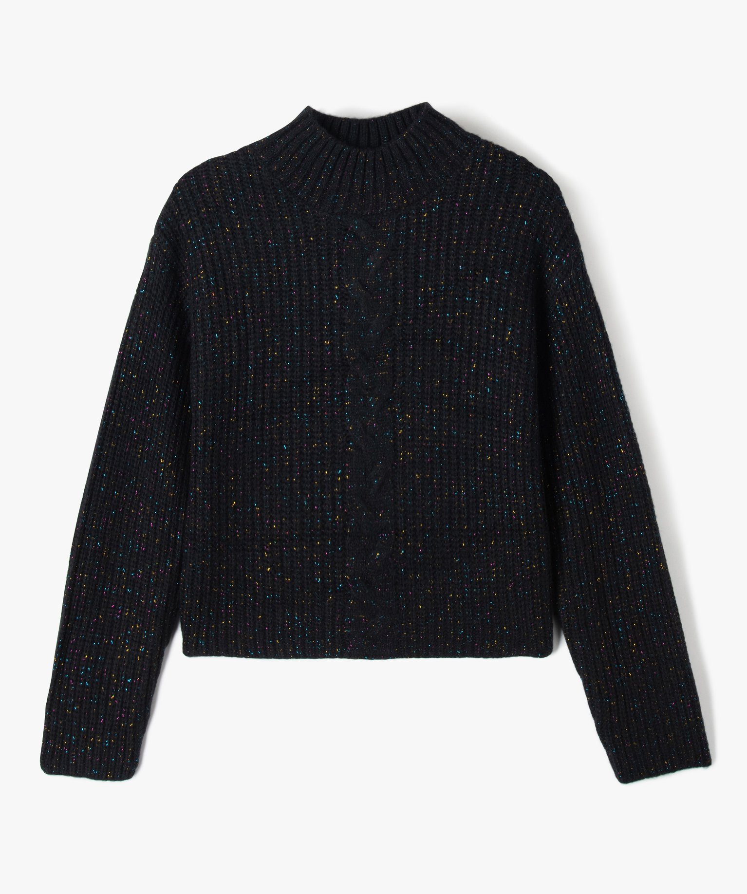 Pull fille col montant avec torsade sur l’avant noir | GEMO