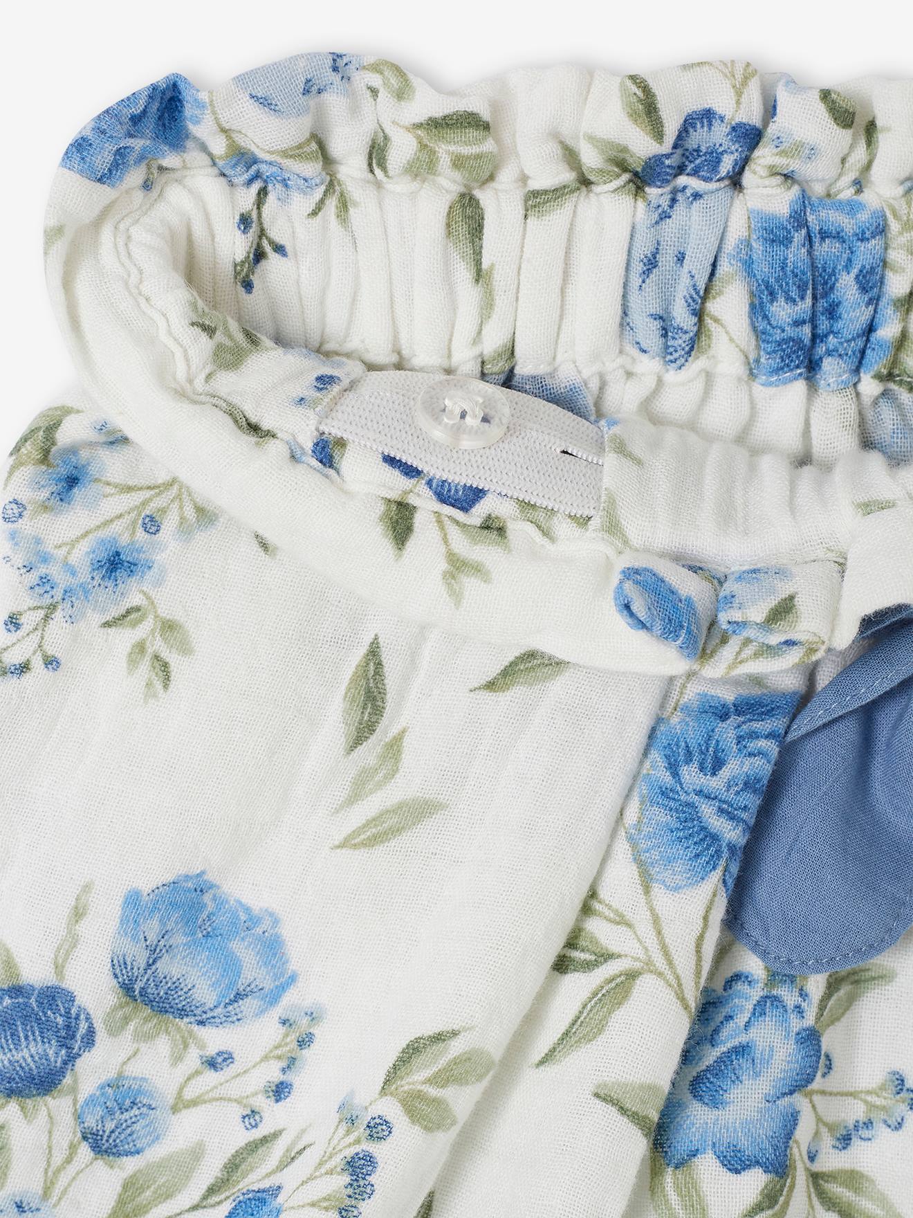 Vertbaudet Mädchen Shorts mit Bogenkante, Musselin - blau bedruckt