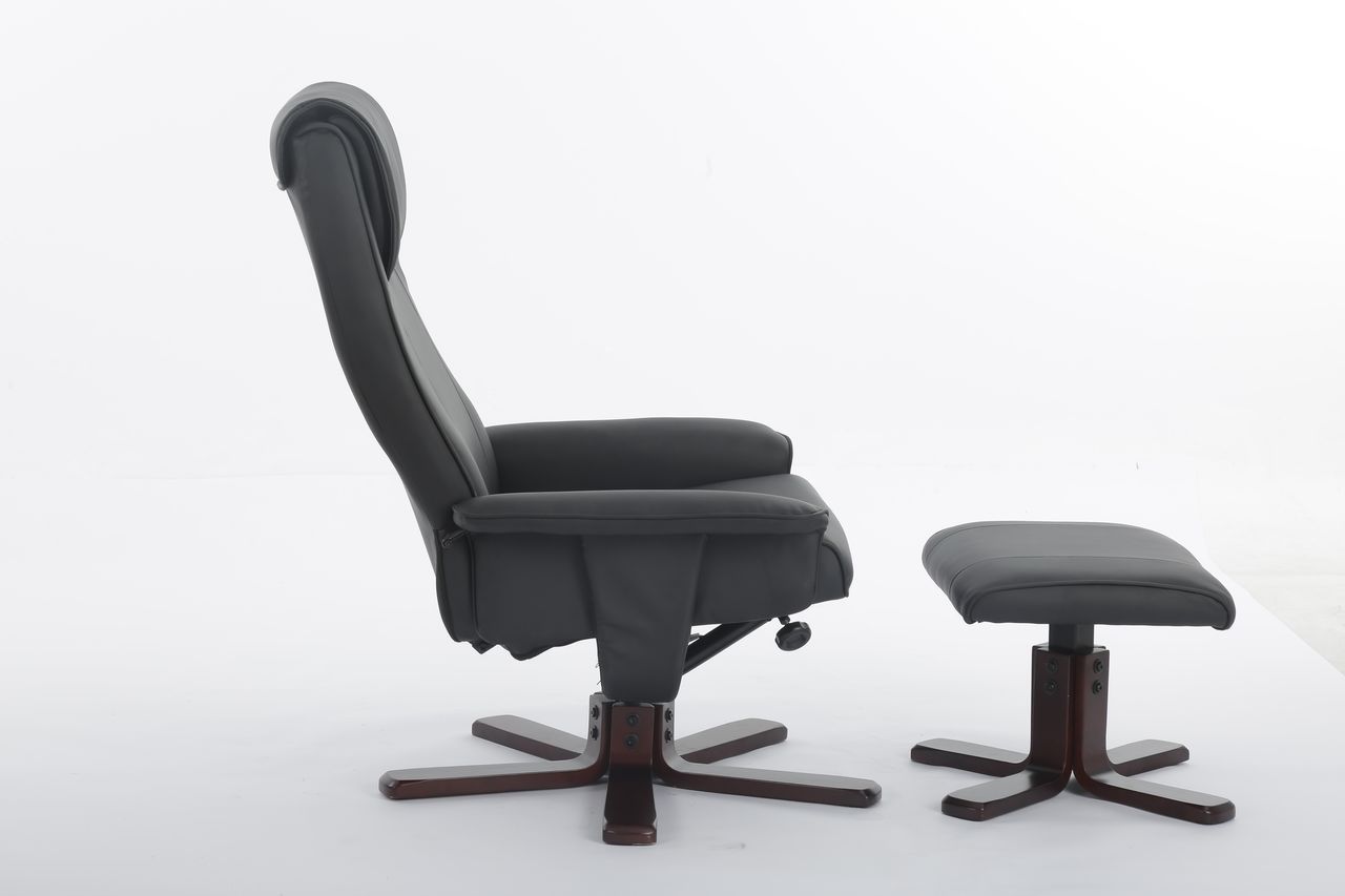 Happy Home Happy Home verstellbarer Relaxsessel mit Hocker schwarz & Holzbeine