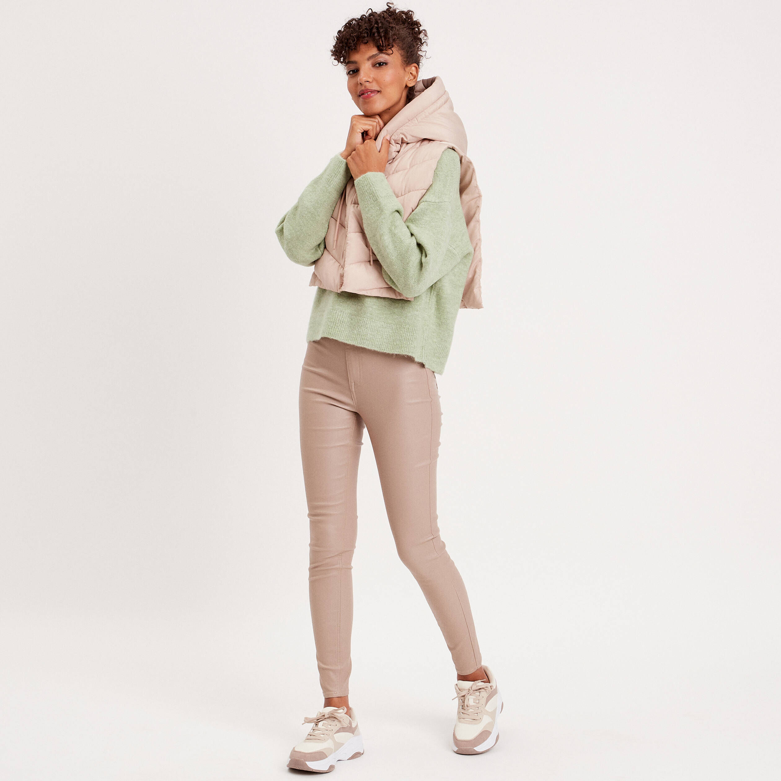 Pull manches longues col rond vert pastel femme | Cache Cache