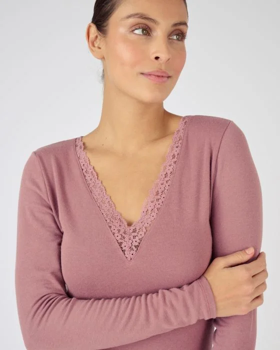 Tee-shirt manches longues Thermolactyl Sensitive, finition dentelle