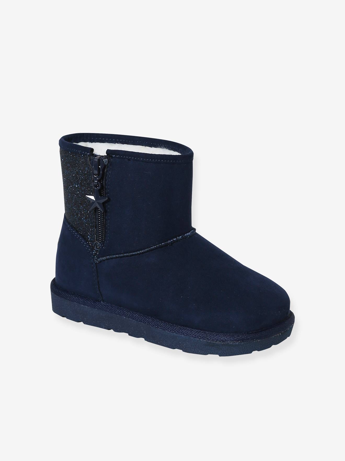 Mi-bottes fourrées fille bleu marine