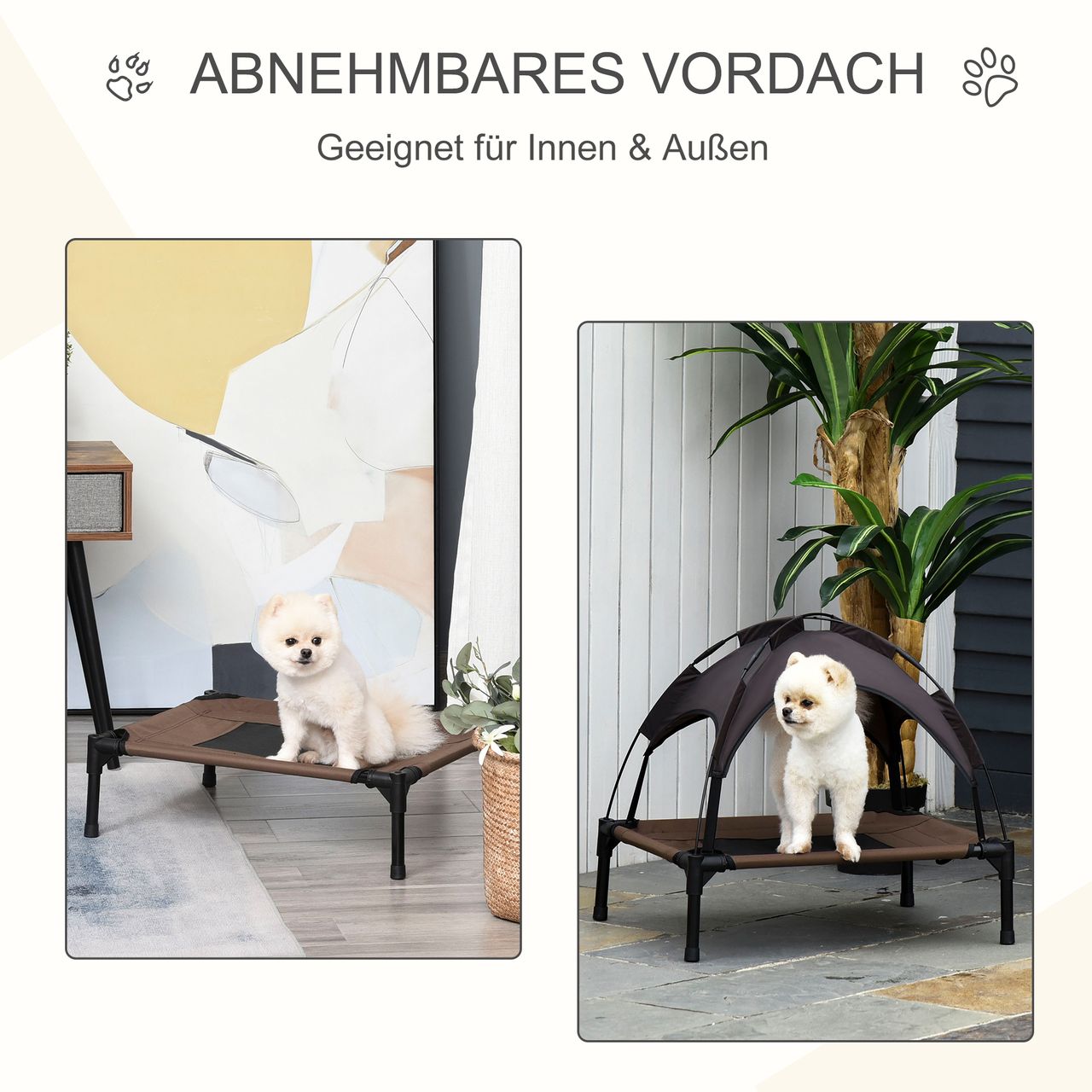 PawHut Haustierbett mit Baldachin Erhöhtes Hundebett Hundeliege outdoor Kaffee