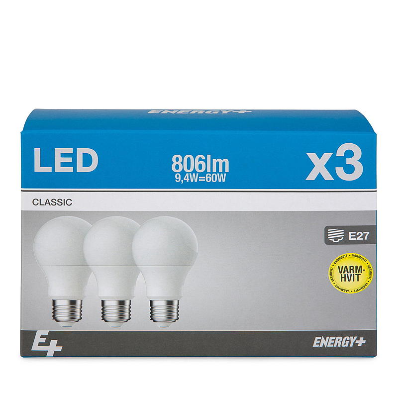 Energy Lyspære LED 806 lm 3-pk Classic E27 A60