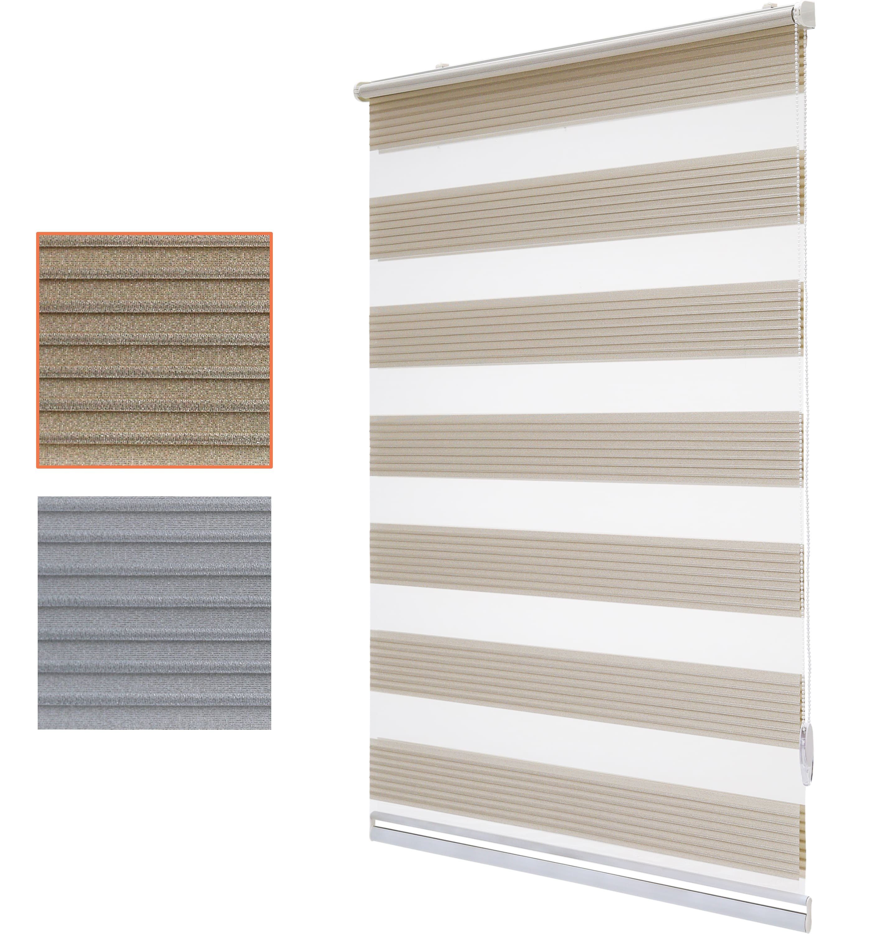 Doppelrollo für Fenster, Klemm Rollos ohne Bohren, Duo Rollo, Bailena, Lichtschutz, ohne Bohren, freihängend, Klemmfix, mit Glitzer Lux, Premium-Stoff