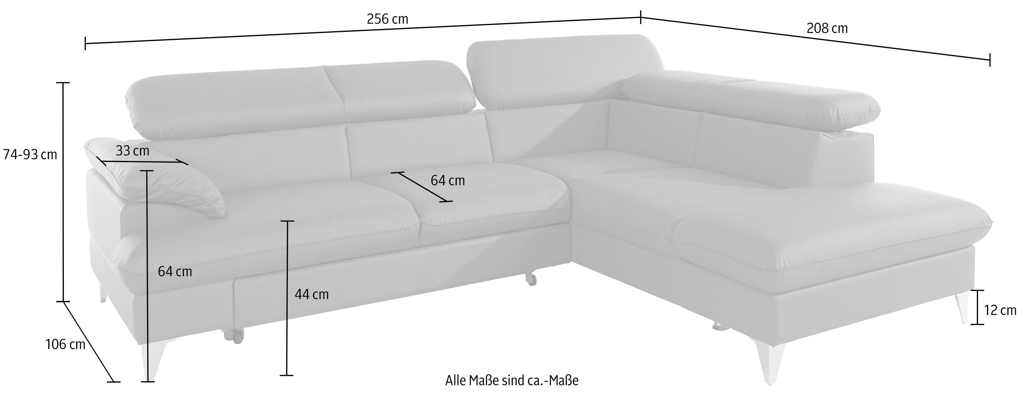 COTTA Ecksofa Caluso, inklusive Kopfteilverstellung, wahlweise mit Bettfunktion