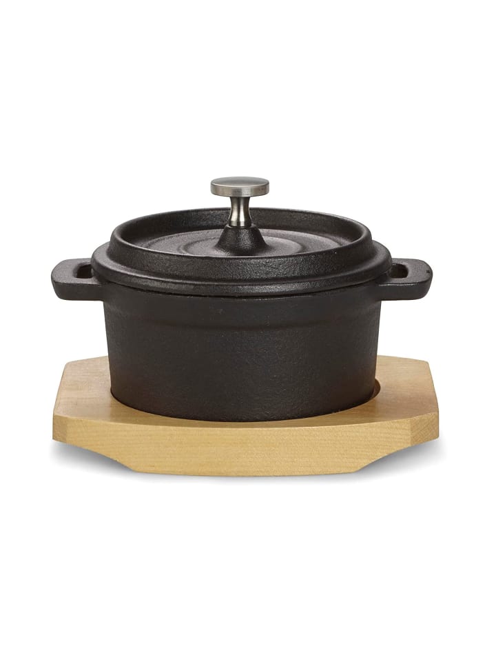 Echtwerk 2 tlg. Set Mini-Kochtopf mit Servierbrett 200 ml in Schwarz günstig kaufen