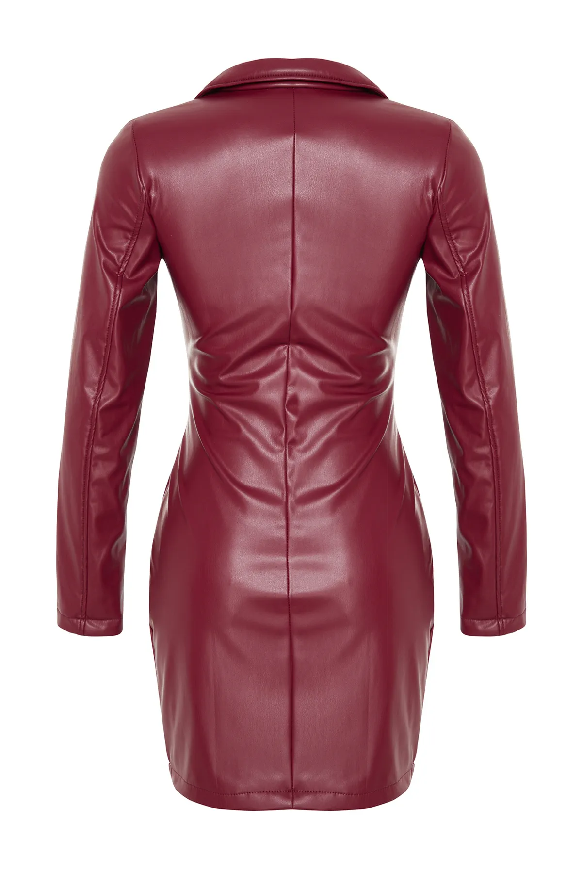 Trendyol Collection  Burgunderfarbenes Kleid aus gewebtem Kunstleder mit Schlitz und Taillendetail TWOAW22EL0554