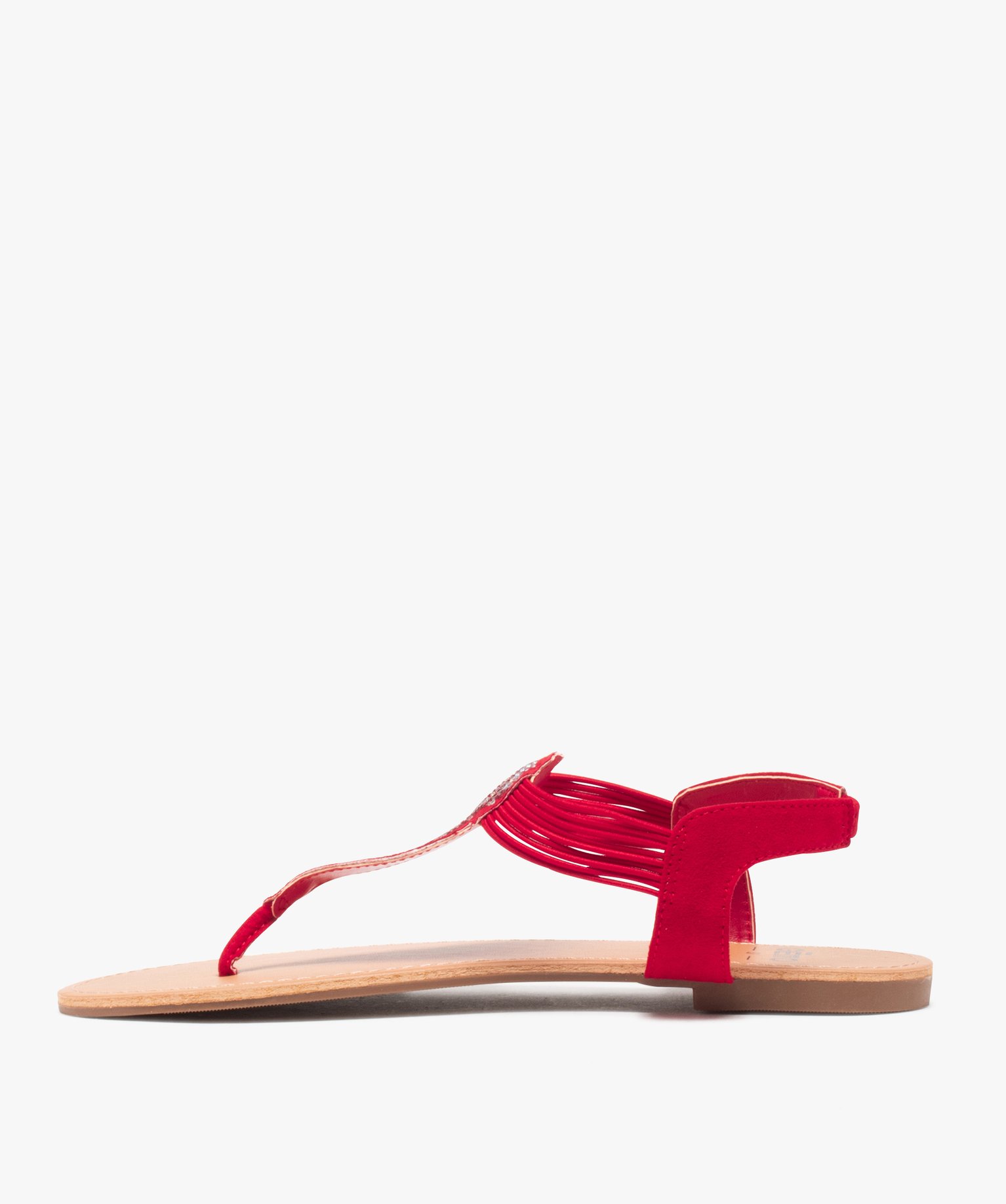 Sandales femme à entre-doigts brides élastiquées à strass rouge | GEMO