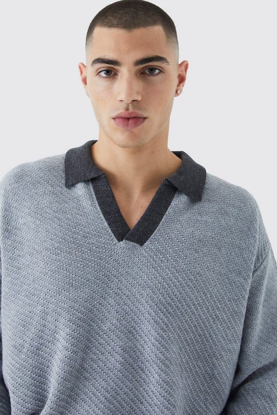 Langärmliges Oversize Poloshirt mit Kontrast-Kragen